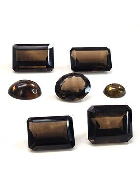 Smoky Quartz Gemstones Lot Oval & Rectangular Cuts Emerald and Cabachons  LI622